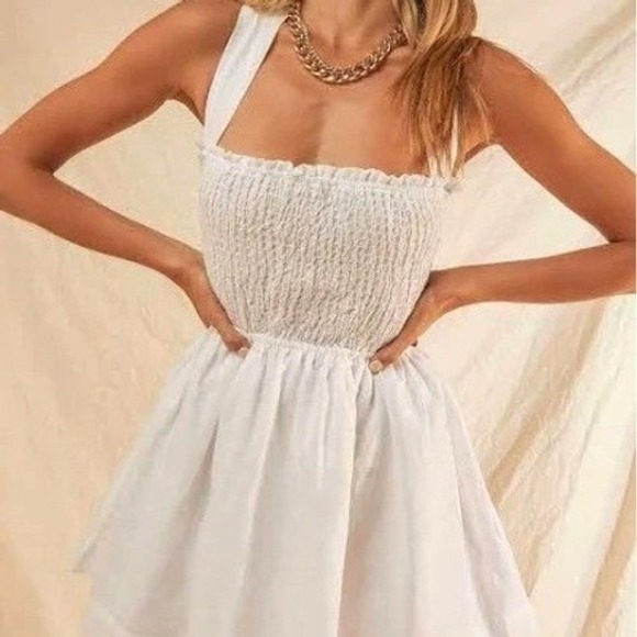 Peppermayo Dresses & Skirts - Peppermayo White European Towns Linen‎ Mini Dress Size 2 Open Back Tie Halter